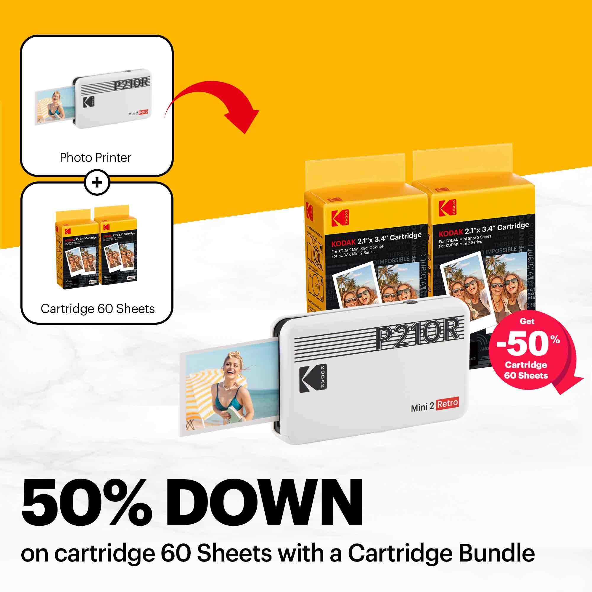 Impressora Fotográfica Portátil Kodak Mini 2 Retro 4pass Amarelo