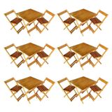 Kit 6 Conjuntos De Mesa Dobrável 70x70cm Em Madeira Maciça Para Restaurantes Com 2 Cadeiras Mel Bege