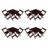 Kit 4 Conjuntos De Mesa Dobrável 70x70cm Em Madeira Maciça Para Restaurantes Com 2 Cadeiras Imbuia Marrom