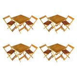 Kit 4 Conjuntos De Mesa Dobrável 70x70cm Em Madeira Maciça Para Restaurantes Com 2 Cadeiras Mel Bege