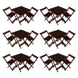 Kit 6 Conjuntos De Mesa Dobrável 70x70cm Em Madeira Maciça Para Restaurantes Com 2 Cadeiras Imbuia Marrom