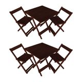 Kit 2 Conjuntos De Mesa Dobrável 70x70cm Em Madeira Maciça Para Restaurantes Com 2 Cadeiras Imbuia Marrom