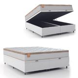Cama Box Baú Colchão Casal Queen Molas Ensacadas Real 158x198x68cm Linho Branco / Bege Inducol - Suporta Até 130kg Por Pessoa