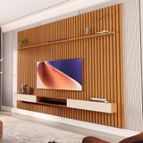 Painel Ripado Com Nicho Suspenso Para Tv Até 75 Polegadas 2.2 Nature Off White Versátil Giga Móveis