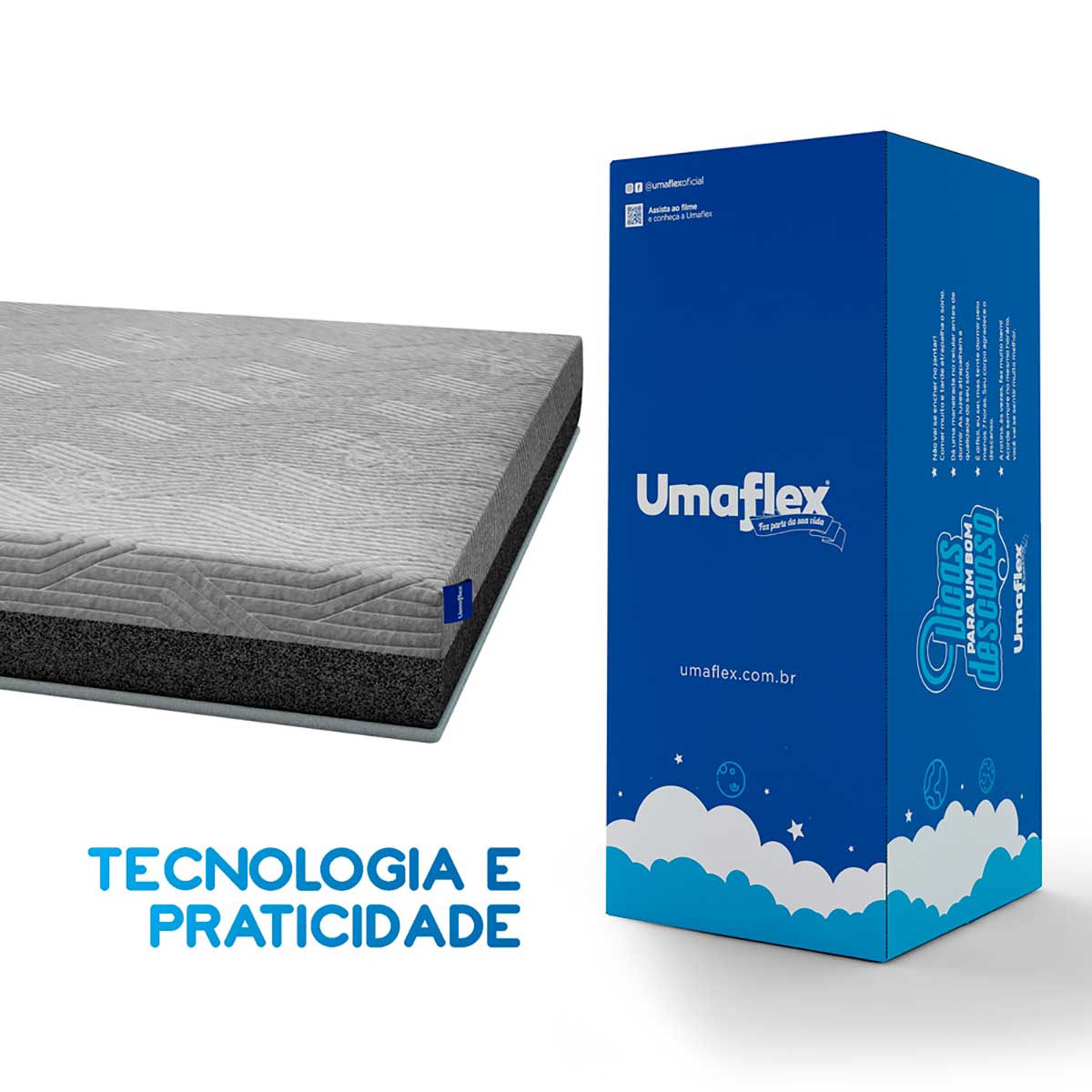 Colchão Queen Umaflex Espuma D-28 Fit Visco Cinza a Vácuo
