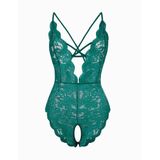 Lingerie Fem&amp;fata Lace Teddy Com Calcinha Combinando Verde Escuro L