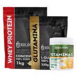 Kit: Whey Protein Concentrado 1kg + Glutamina 250g + Vitamina C Em Pó 500g - 100% Importado - Soldiers Nutrition Natural