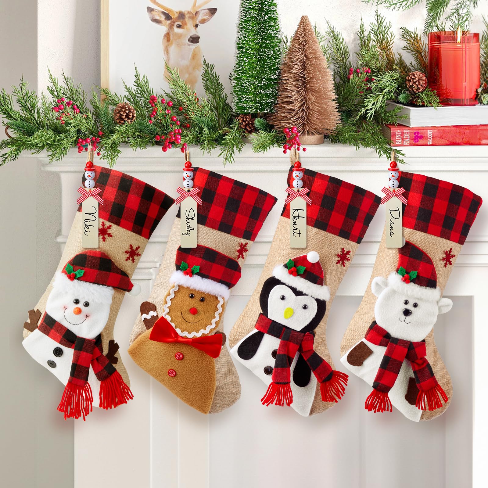 Meias De Natal Minetom 18 Cm, Pacote Com 4 Snowman Gingerbread