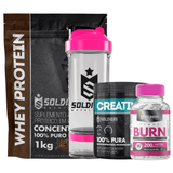 Kit: Whey Protein Concentrado 1kg + Creatina Monohidratada Pote 300g + Termognico Femme + Coqueteleira 700ml (pro Rosa) Chocolate Belga