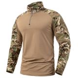 Camisa De Combate Tática Carwornic Masculina De Manga Comprida Com Zíper 1/4