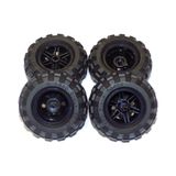 Peças De Lego: Conjunto De Pneus Grandes Pretos E Rodas Pretas - 8 Peças