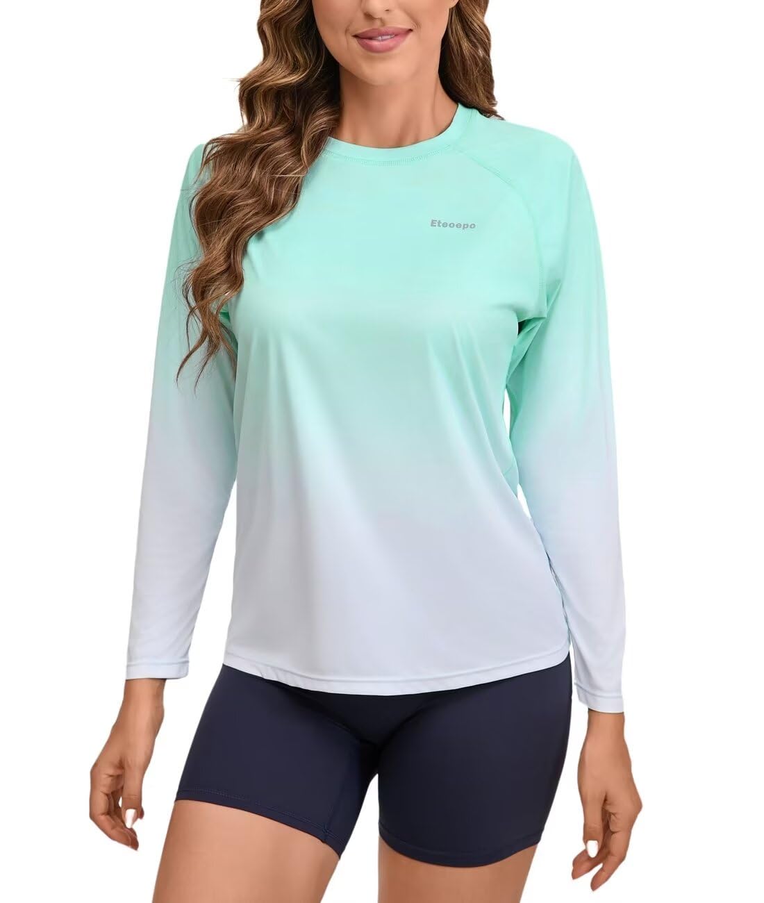 Rash Guard Eteoepo Para Mulheres De Manga Comprida Upf 50+ Azul Claro