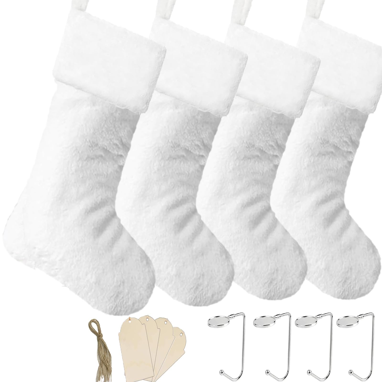 Meias De Natal Fegwave White Faux Fur 19", Pacote Com 4