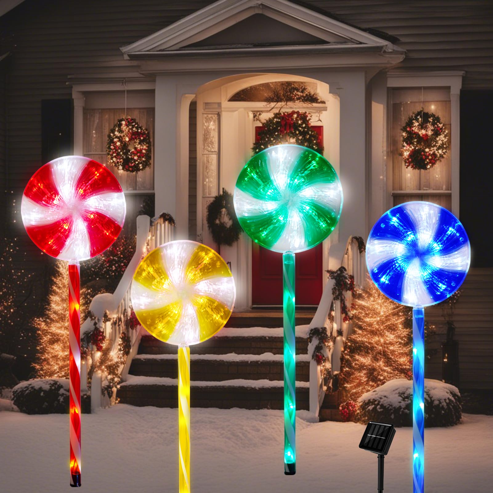 Solar Pathway Lights Illuminew Lollipops Peppermint Set 4