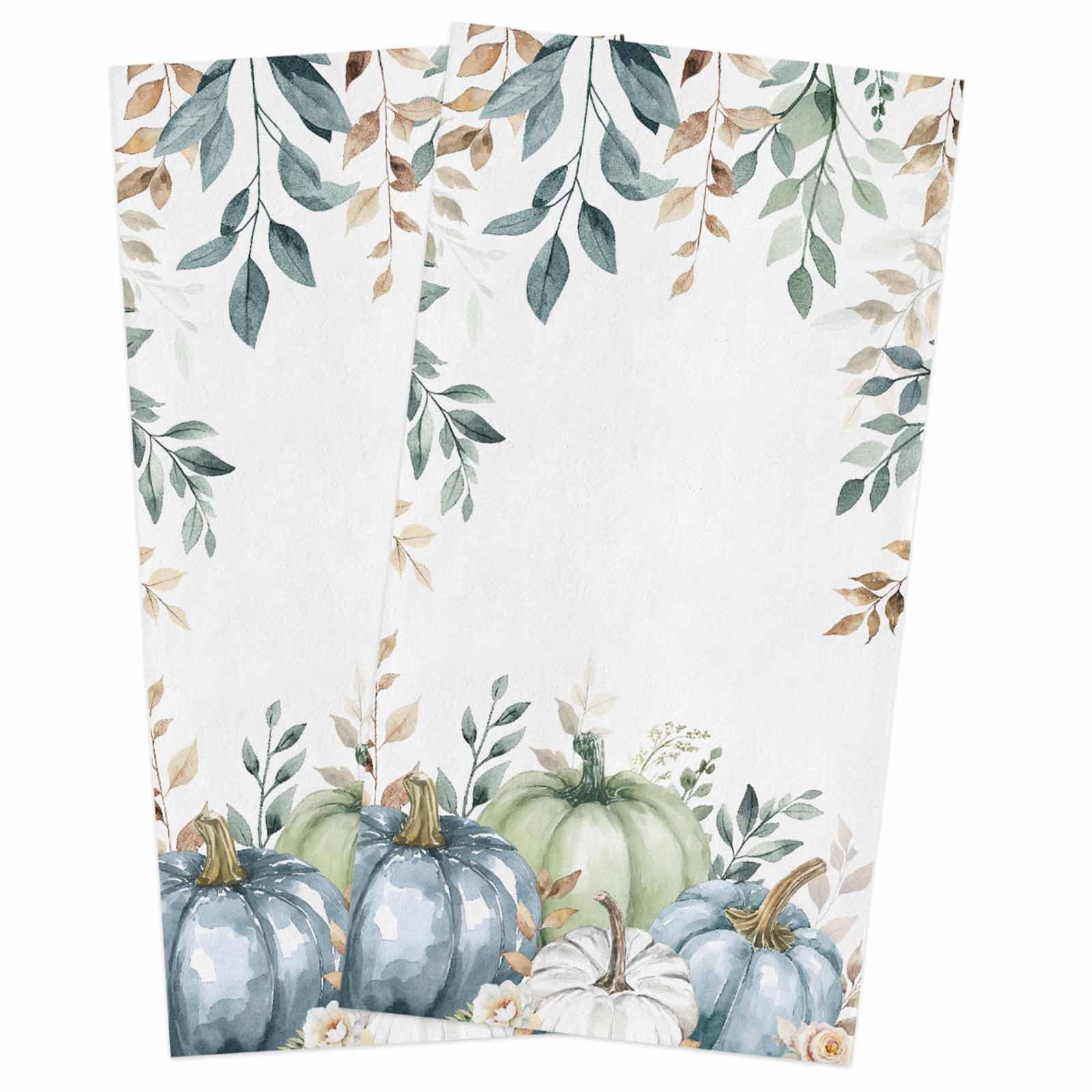 Toalhas De Cozinha Wewdewwo Fall Green Eucalyptus Leaf Pumpkin X2