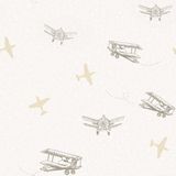 Papel De Parede Fofura Baby Avião Bege E Cinza Ff4037