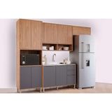 Cozinha Modulada Completa Divina 4 Peças 2 Aéreos + 1 Balcão + 1 Paneleiro Sem Pia Cz003 Freijó Titanium