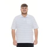 Plus Size Camisa Polo Listrada Branca Com Bolso