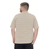 Plus Size Camisa Polo Listrada Bege Com Bolso