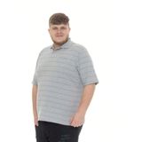 Plus Size Camisa Polo Listrada Cinza Mescla Com Bolso