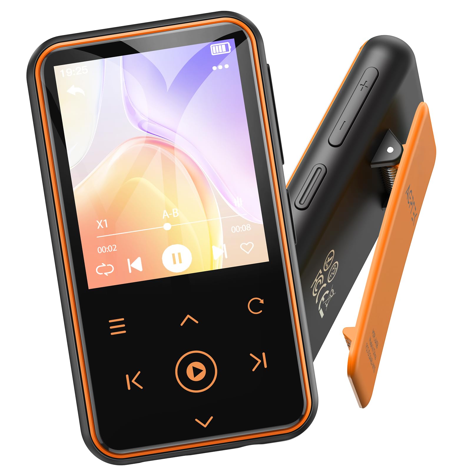 Leitor Mp3 Agptek M2 64gb Com Clipe, Bluetooth 5.3 De 1,8", Laranja