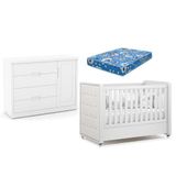 Berço Americano Com Capitonê New Boucle E Cômoda Infantil Tutto New Branco Acetinado E Colchão