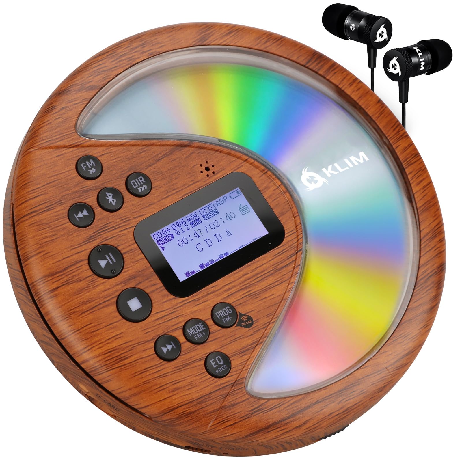 Leitor De Cd Portátil Klim Discover Wood Com Bluetooth + Rádio Fm