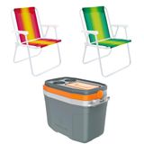 Kit Praia 2 Cadeiras Mor E Caixa Térmica Termolar 20 Litros