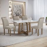 Conjunto Mesa Arizona 120cm Com 4 Cadeiras Arizona Tampo Smart Plus Com Vidro Chocolate/off White/bege Claro