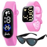 Oculos Proteção Uv Relogio Infantil Rosa Barbie Digital