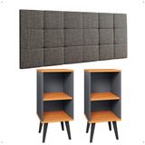 Kit 2 Mesinhas Pequena Charme Cinza/cinamomo Jogo Quarto Casal Cabeceira Bia Cama Box King Size 1,95 Linho - Lojas Rpm