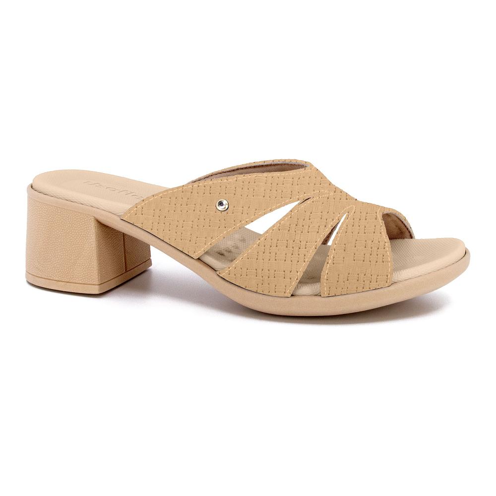 Tamanco Usaflex Em Salto Bloco Couro Ref Uc22002 Bege 039
