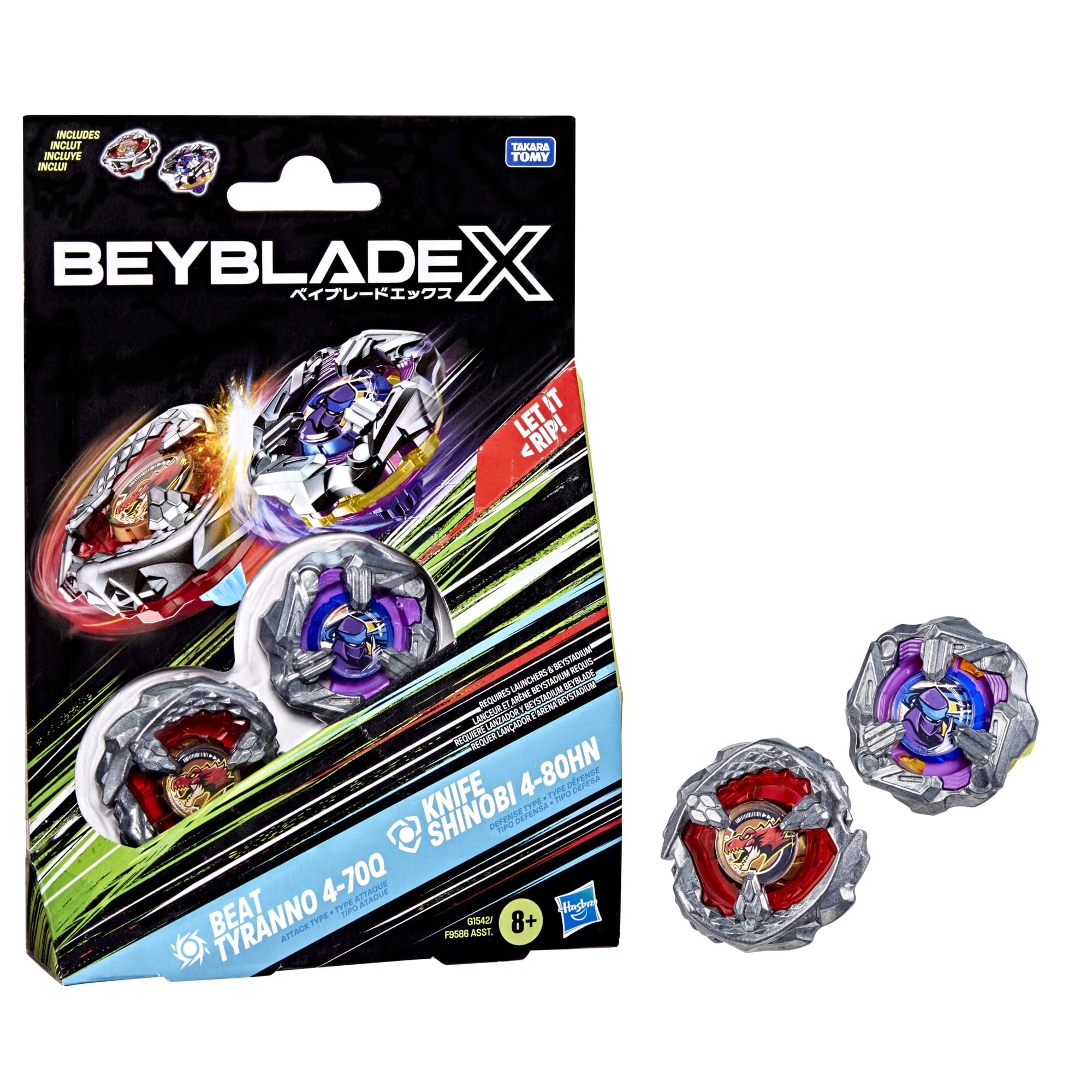 Brinquedo Beyblade X Beat Tyranno 4-70q E Faca Shinobi 4-80hn