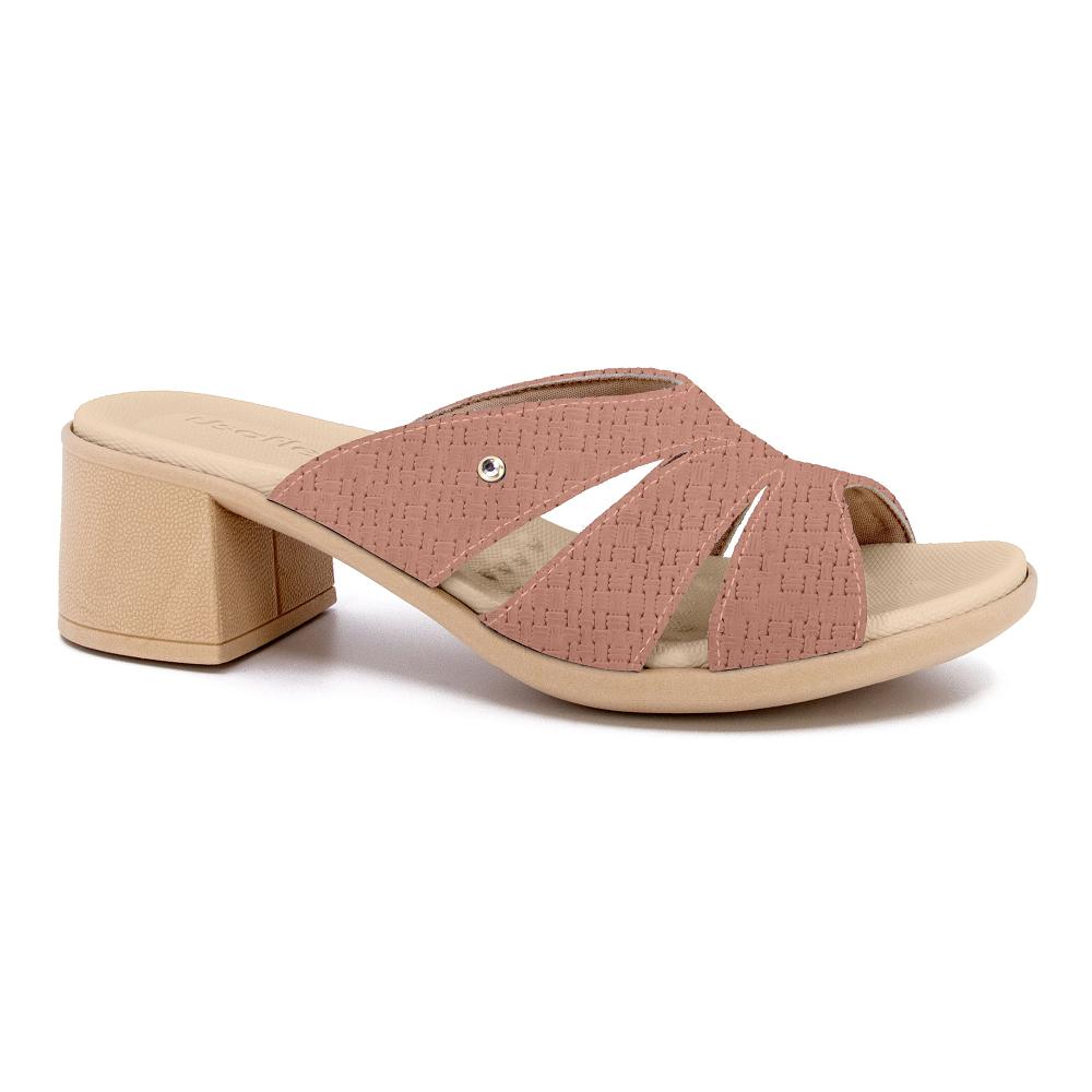 Tamanco Usaflex Em Salto Bloco Couro Ref Uc22002 Rosa Vintage 036