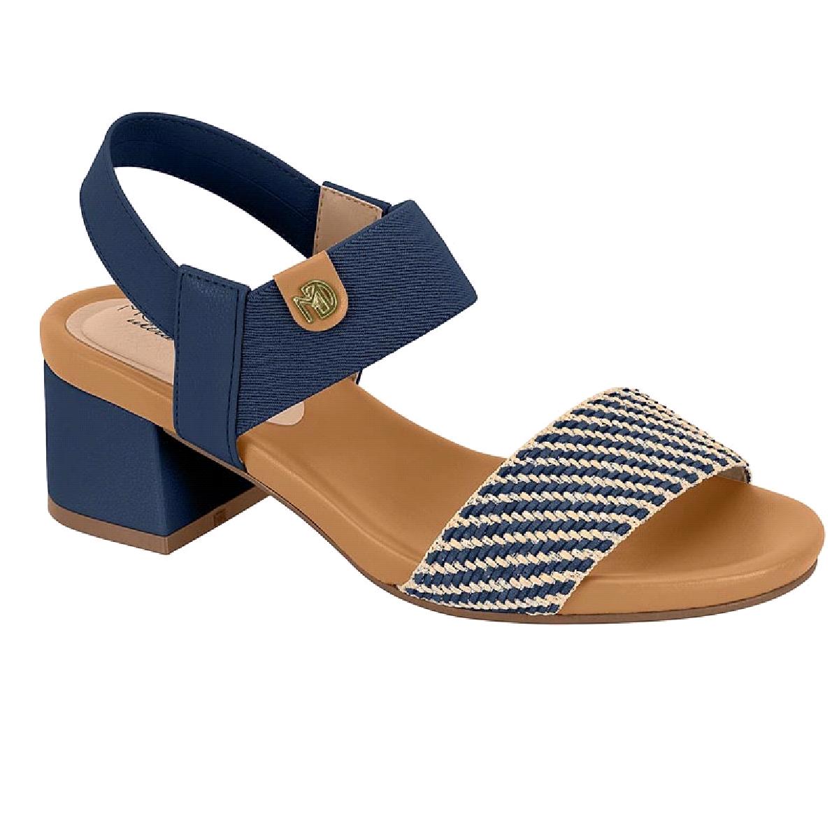 Sandalia Modare Salto Grosso Baixo Ref 7187.100.28972 Marinho/natural Prata/marinho/camel 034