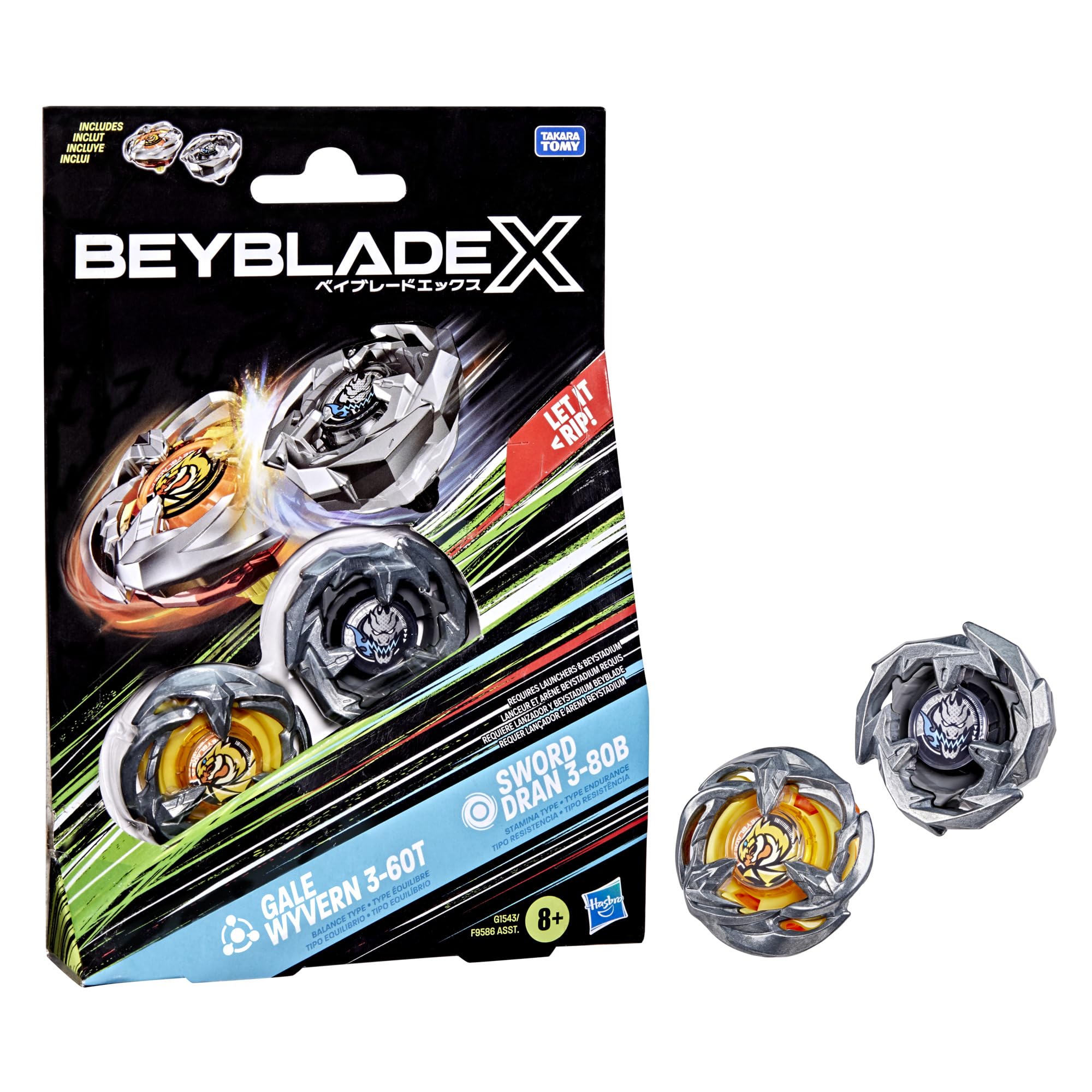 Pacote Duplo Beyblade X Gale Wyvern 3-60t E Sword Dran 3-80b