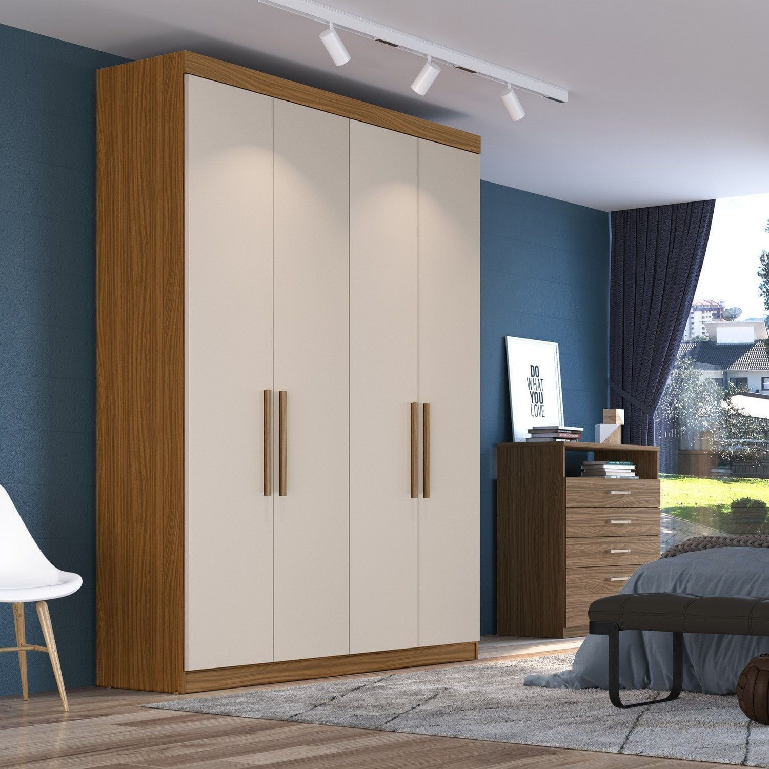 Guarda-roupa Solteiro 4 Portas 2 Gavetas Paris Carvalho Vermontt / Off White