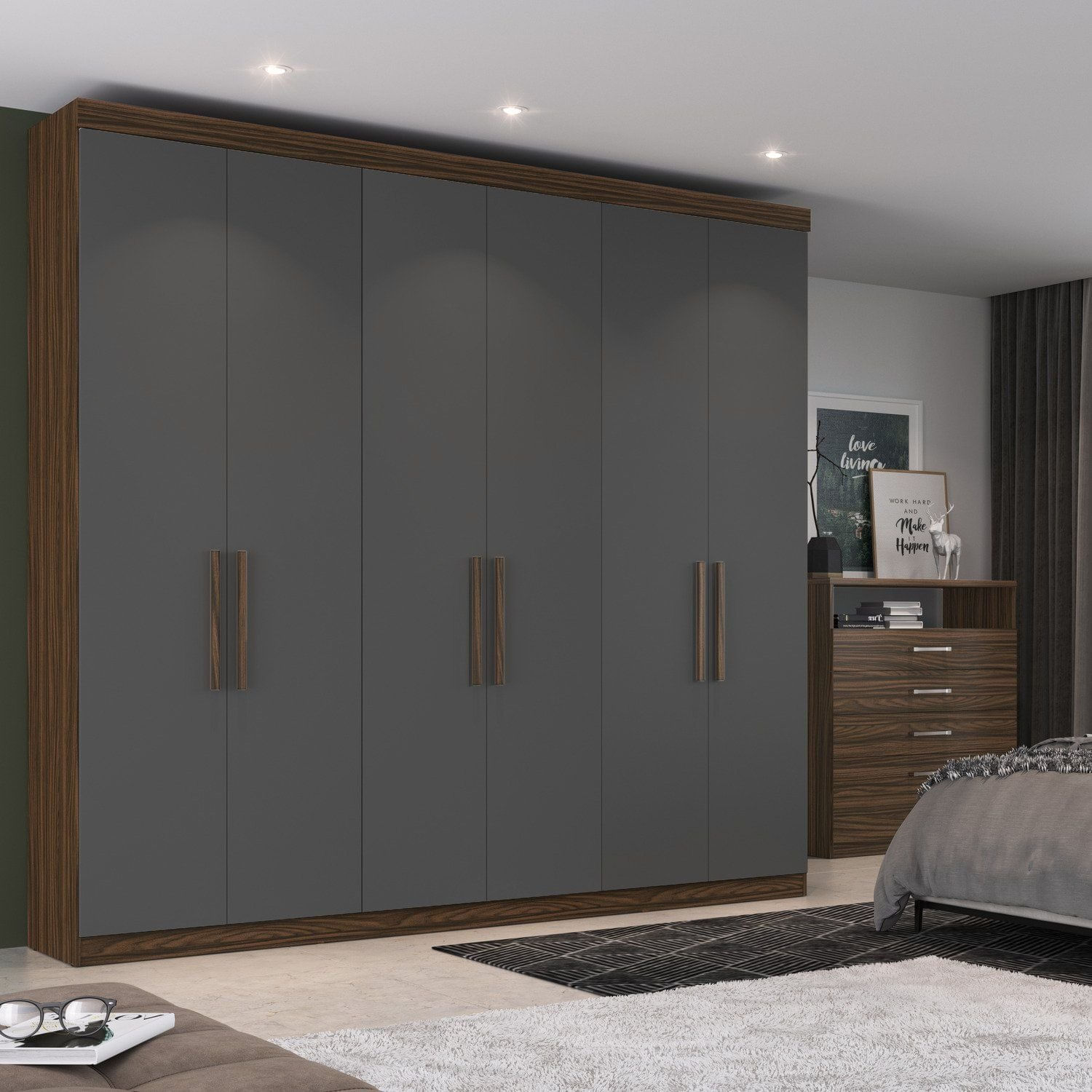 Guarda-roupa Casal 6 Portas Bélgica Carvalho Vermontt / Grafite