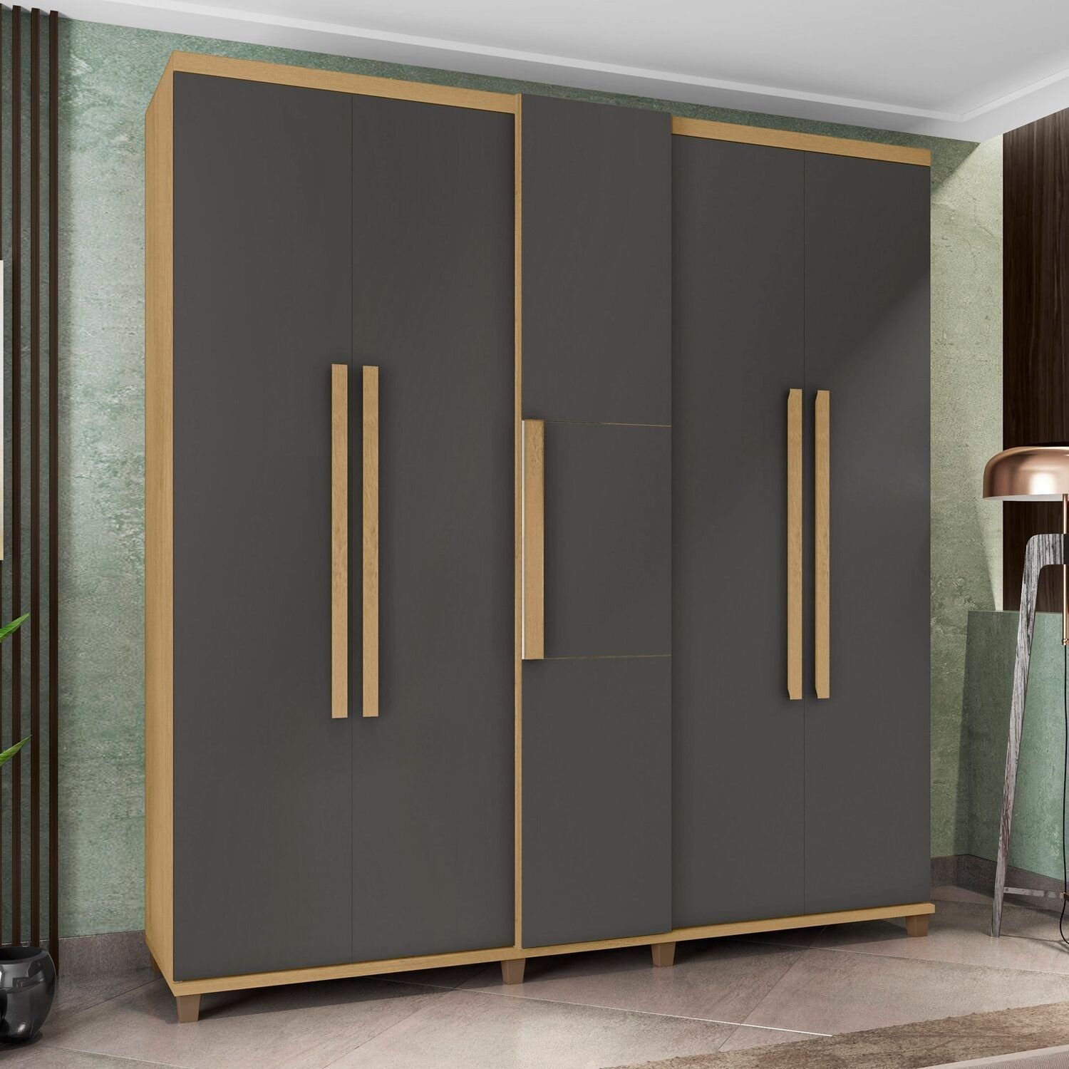 Guarda-roupa Casal 5 Portas 3 Gavetas Munique Cinamomo/grafite