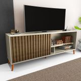 Rack Para Tv Até 50 Polegadas Com Porta Deslizante Luara 160x60cm Off White /canela