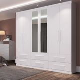 Guarda-roupa Casal 6 Portas 6 Gavetas Aspen Com Espelho Branco Ártico