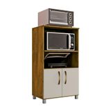 Balcão Cozinha Para Forno Elétrico Micro-ondas Multiuso Com 2 Portas E 4 Pés Helena 65x120cm Canela/off White