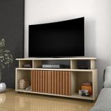 Rack Para Tv Até 50 Polegadas Com Rodízios E 2 Portas Ripada Dallas 160x72cm Off White/ipê