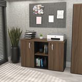 Armário Baixo Credenza Com Chave 120x42cm Escritório Nogal/preto