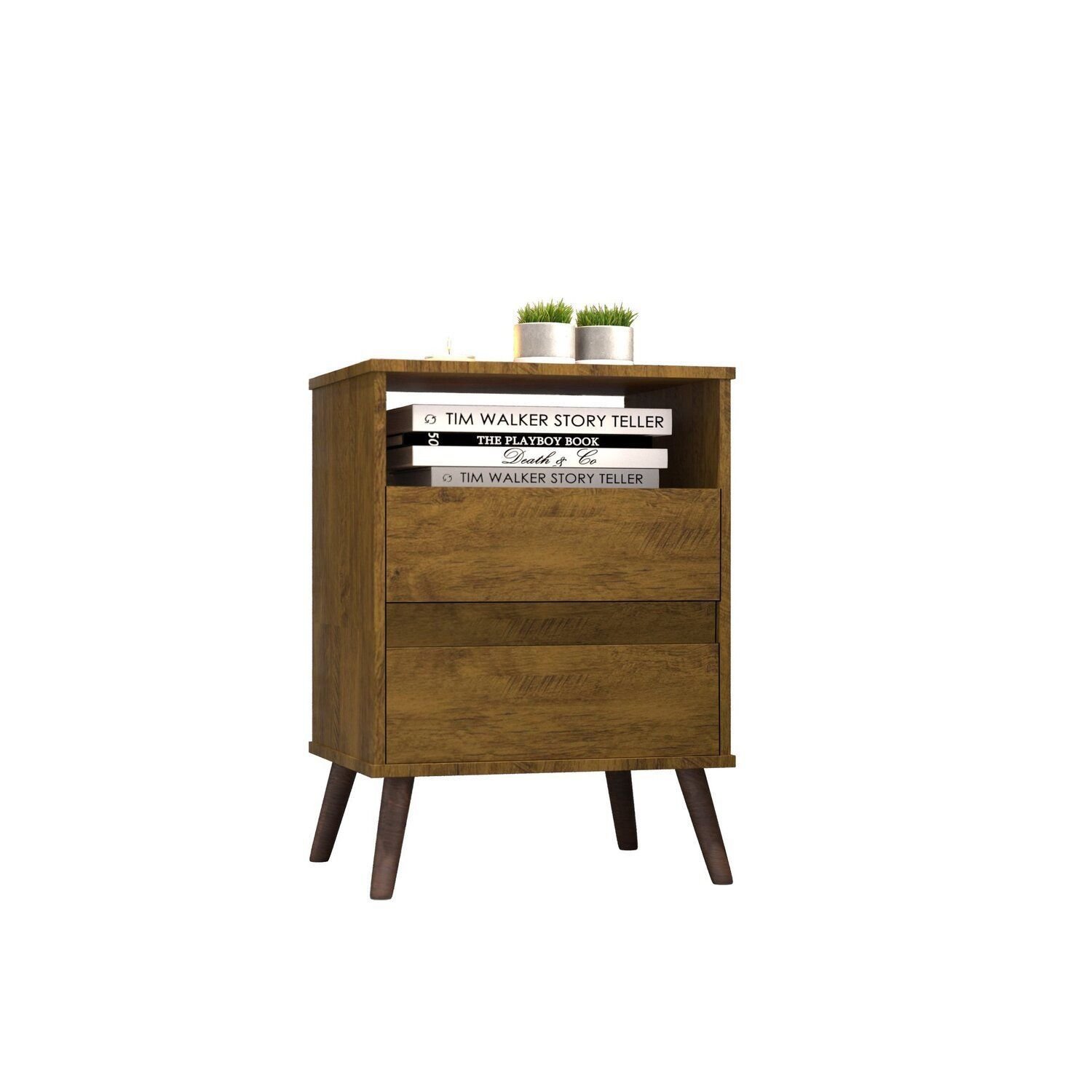 Mesa Para Cabeceira Com 2 Gaveta E 4 Pés Retrô Paris 67cm X 45cm Canela