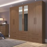 Guarda-roupa Casal 6 Portas 6 Gavetas Aspen Com Espelho Nogueira