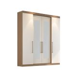 Guarda-roupa Casal 4 Portas 4 Gavetas Berlim Com Espelho Nogueira / Off White