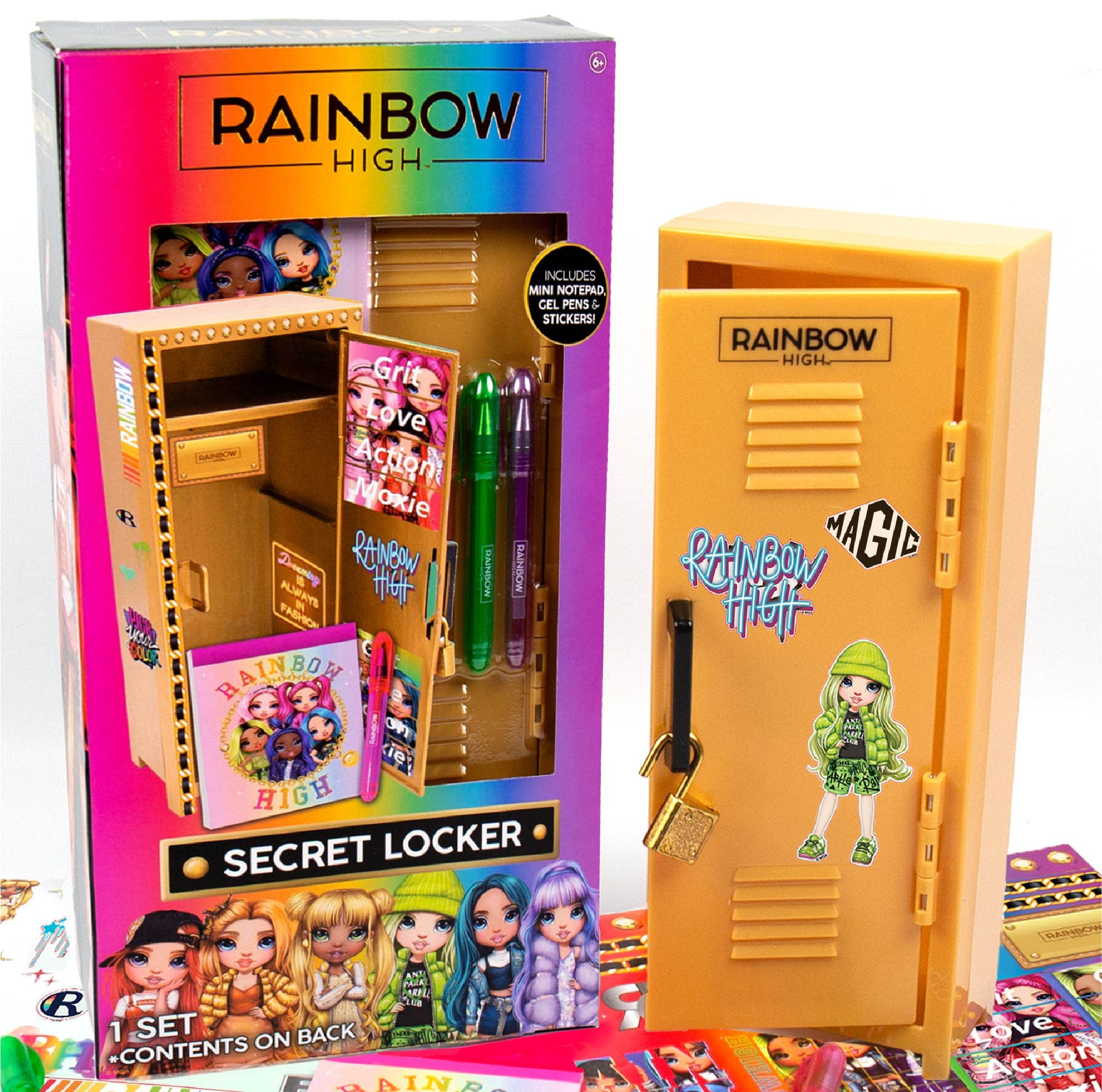 Conjunto De Papelaria Rainbow High Secret Locker Com Bloco De Notas E Canetas