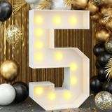Light Up Number 5 De 1,2 M Em Branco Com Luz Para Festa De 5º Aniversário