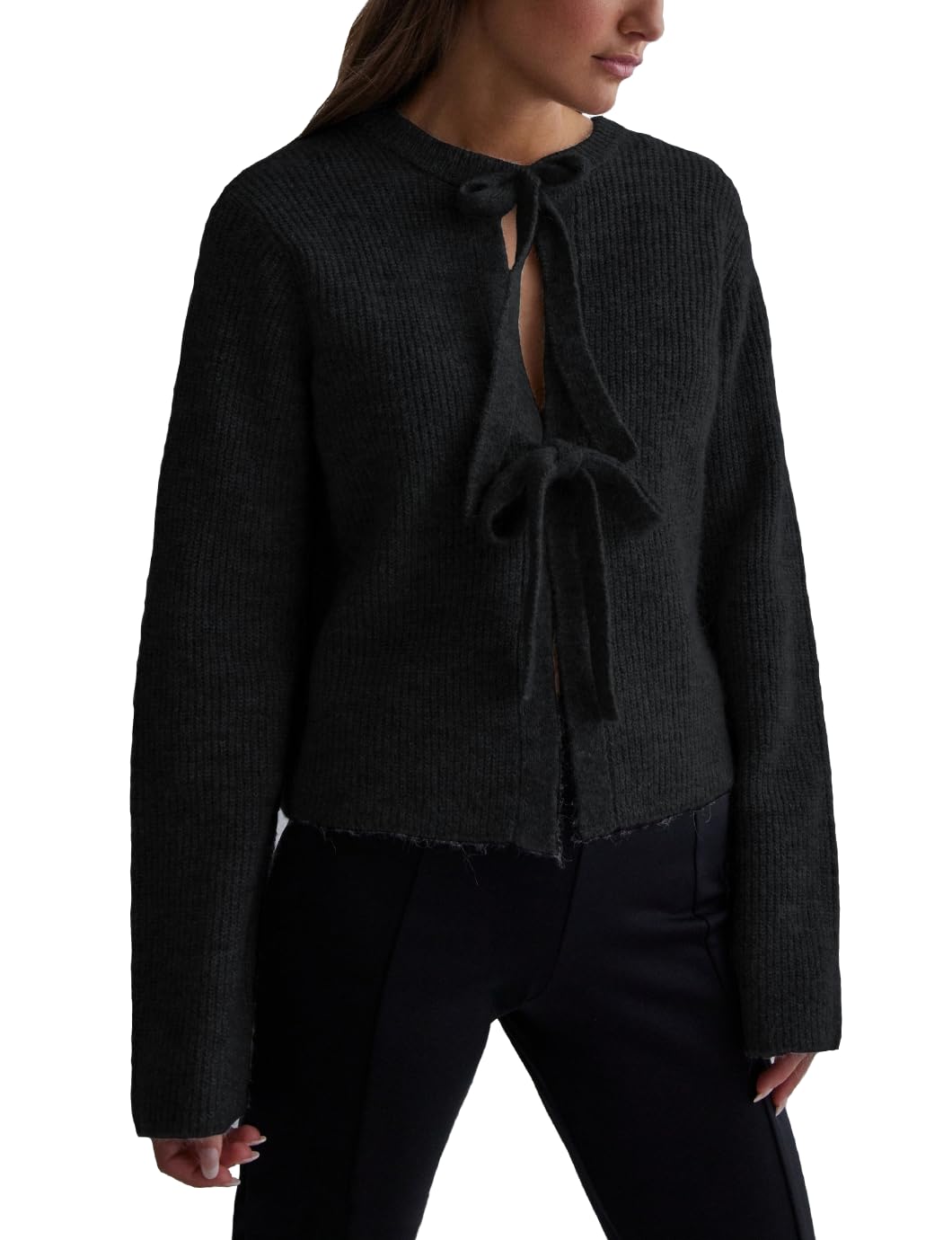 Cardigã Malajisi Feminino Cortado Com Nervuras, Preto, Tamanho M